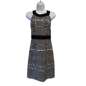 NWOT Laundry by Shelli Segal Racerback Cotton Dress Black Geo Print Career 6